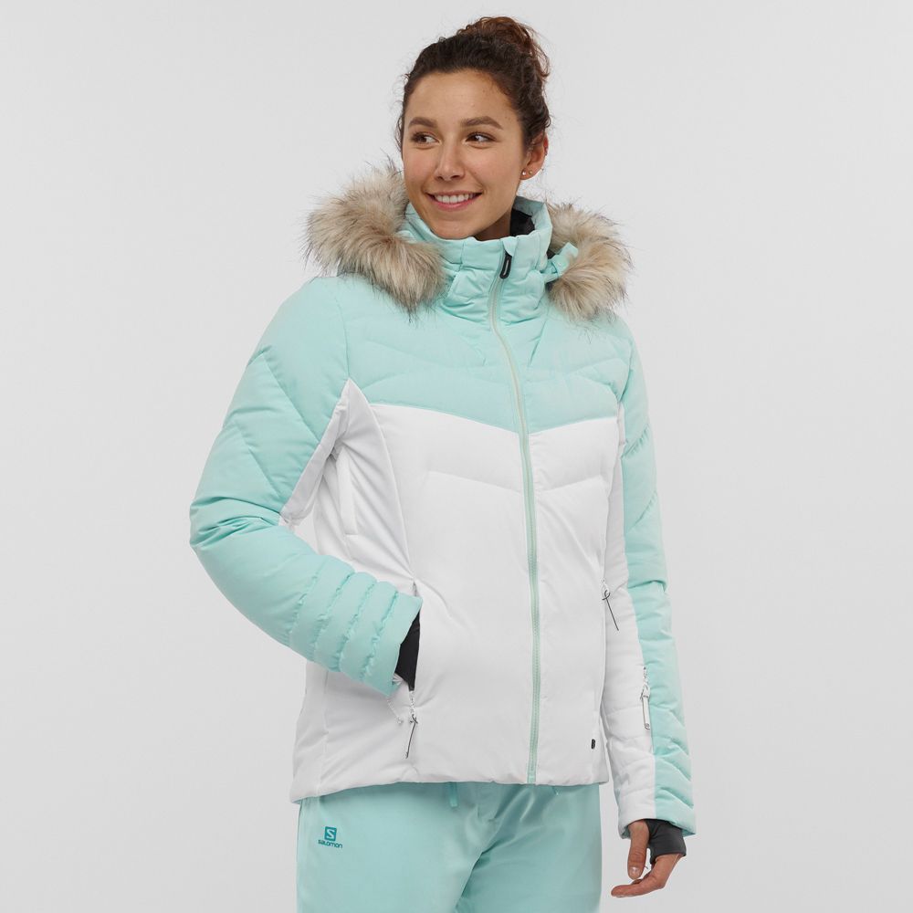 Veste De Ski Salomon Femme Blanche / Menthe - Salomon WARM AMBITION W - France (4183-HLVQX)